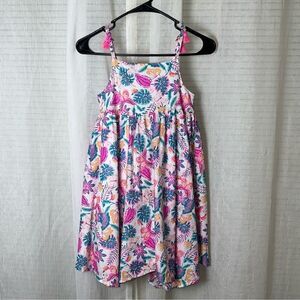 Tommy Bahama 7 White Fuchsia Teal Blue Gold Floral Tropical Cotton Dress